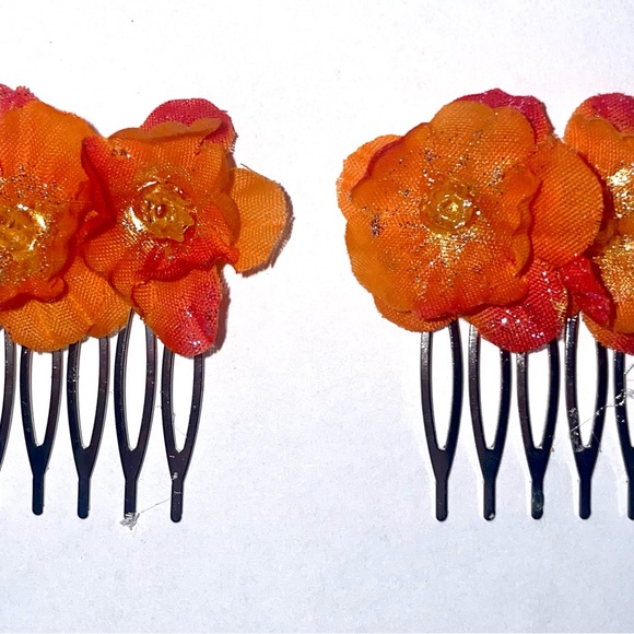Orange Floral Hair Clips - Picture 3 of 4